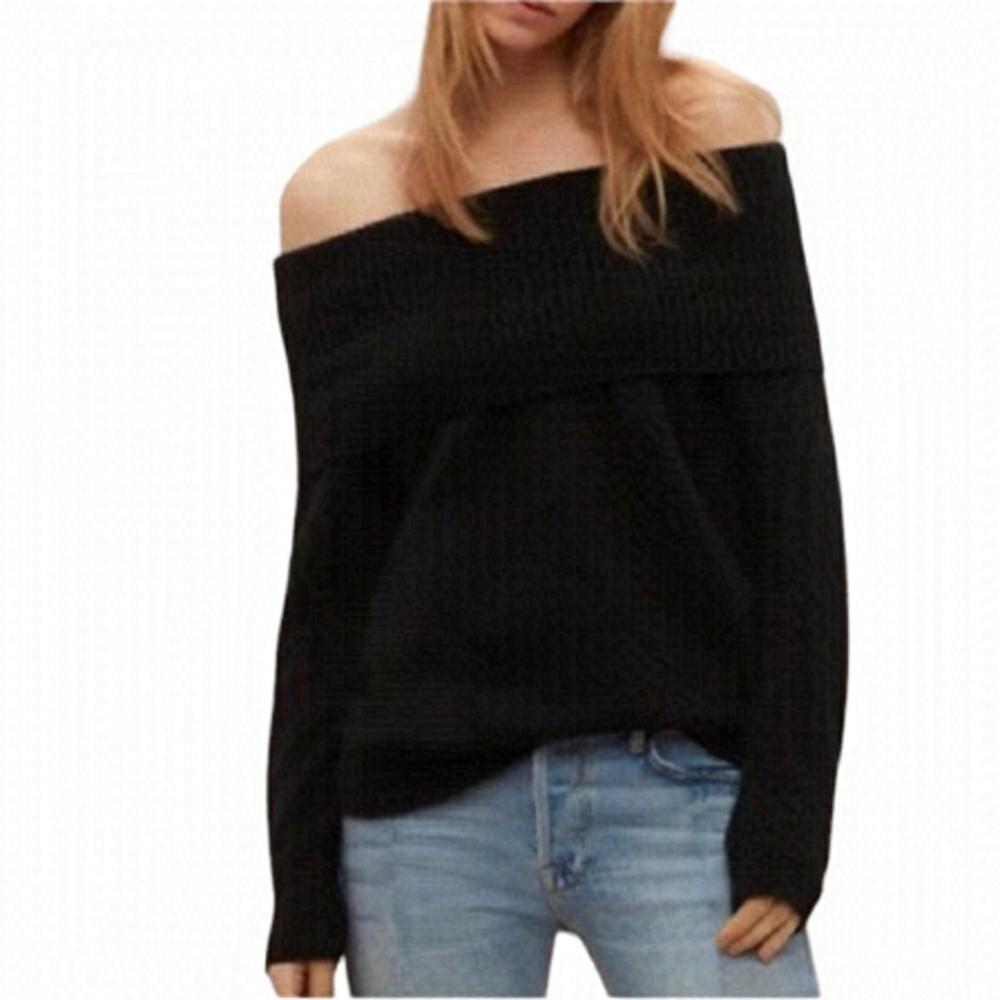 Aritzia Faretta Cowl Neck Off Shoulder Wool Alpaca Sweater Black XXS